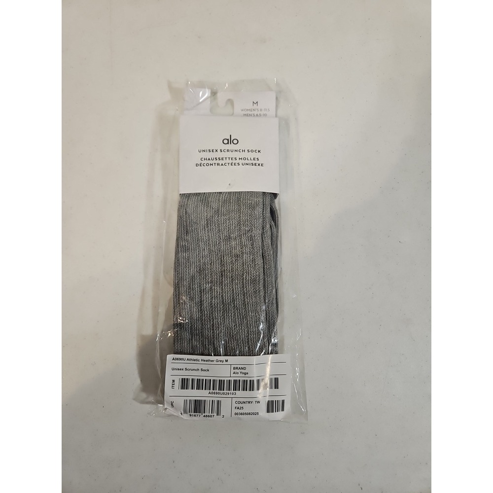 alo Unisex Scrunch Socks‎ Gray Ribbed Size M Women's 8-11.5 Men's 6.5-10 (1566